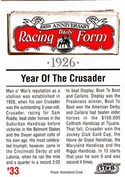 1993 Horse Star Daily Racing Form 100th Anniversary #33 Crusader Back